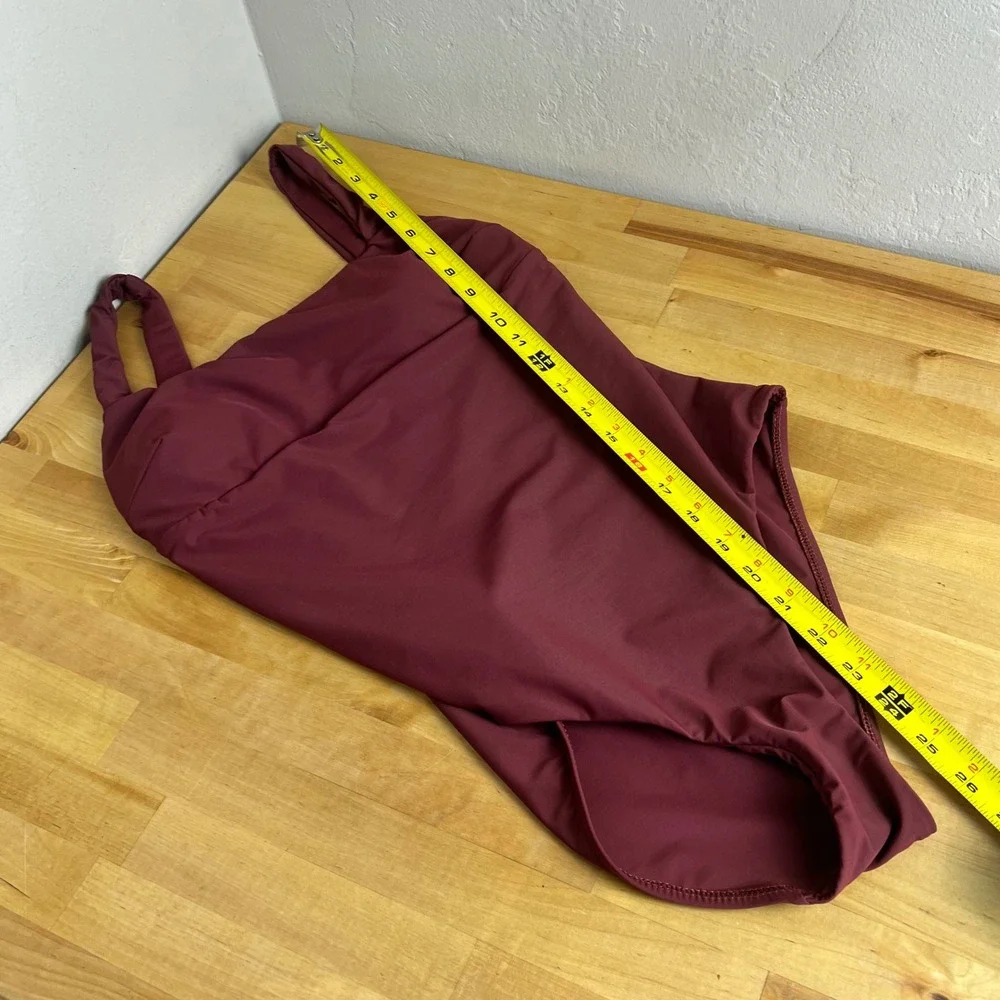 Bondi Born‎ Sculptuer One Piece Swimsuit Burgundy Wine Red Square Neck Medium